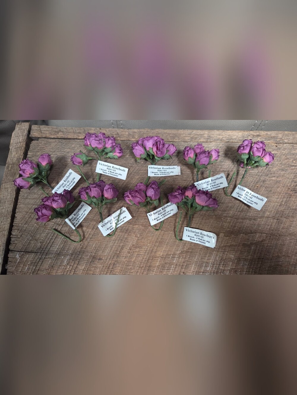 Vintage Victorian Rosebuds R261-143 Purple Polyester Millinery Craft Flower  1J